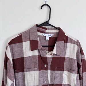Old Navy Women's Burgundy and Cream Plaid Flannel